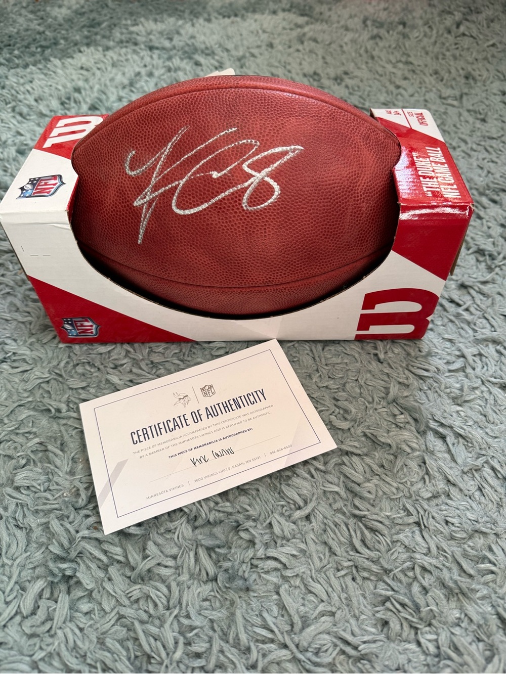 Autographed Kirk Cousins NFL Football with Certificate - Brown Leather